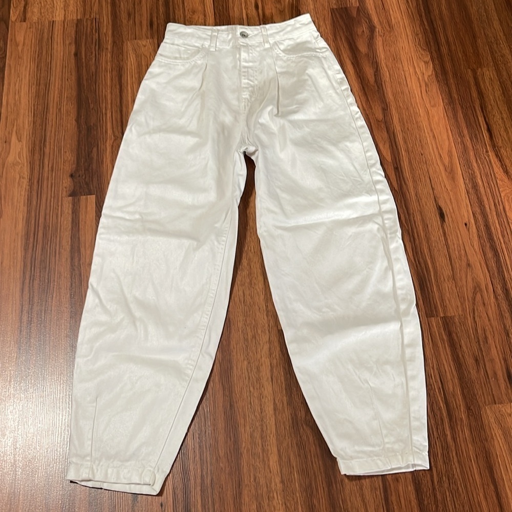 Zara waxed effect coated White Denimwear Jeans with Elastic Ankles 2